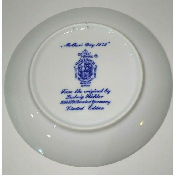 Vintage Mother's Day 1972 Limited Edition Plate Bareuther Waldsassen Germany EUC - Picture 8 of 9